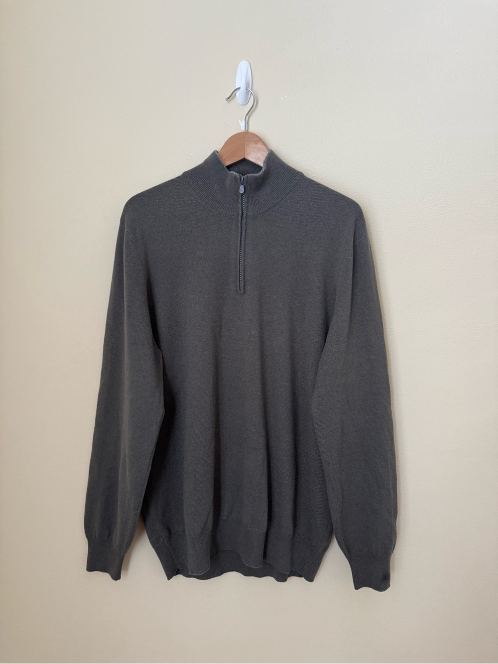 Brunello Cucinelli 100% Cashmere Quarter Zip Sweater Olive Green 56